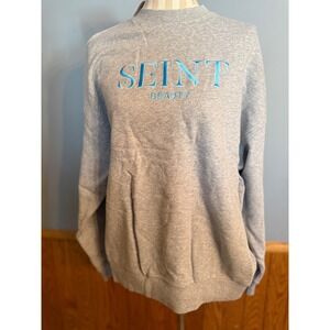 SEINT BEAUTY Light Grey Embroidered Logo Mock Neck Sweatshirt Women's Size S